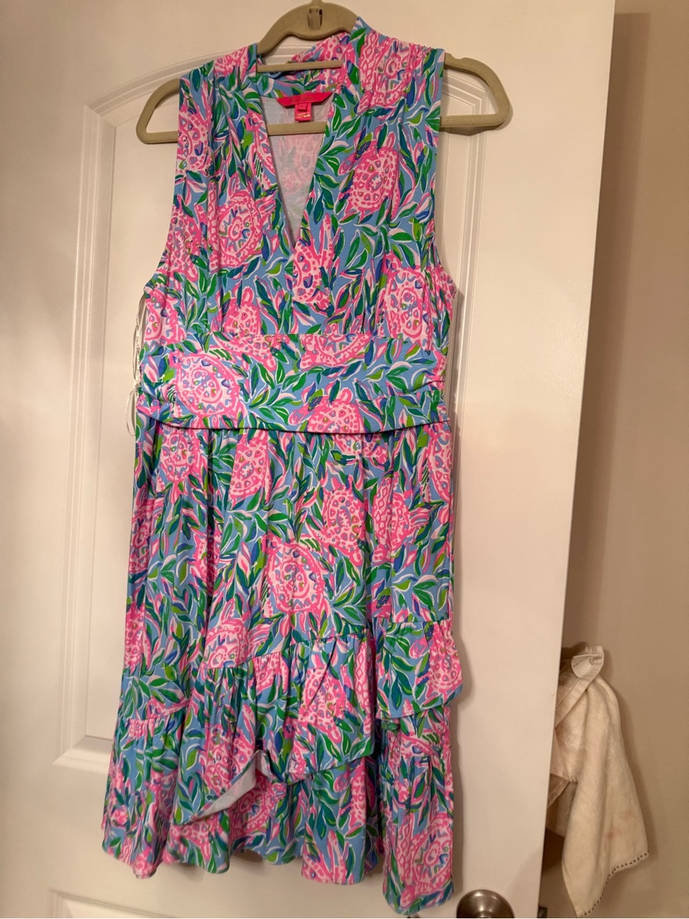 Lilly Pulitzer Girls Sleeveless Floral One-Piece Dress in Pink & Blue